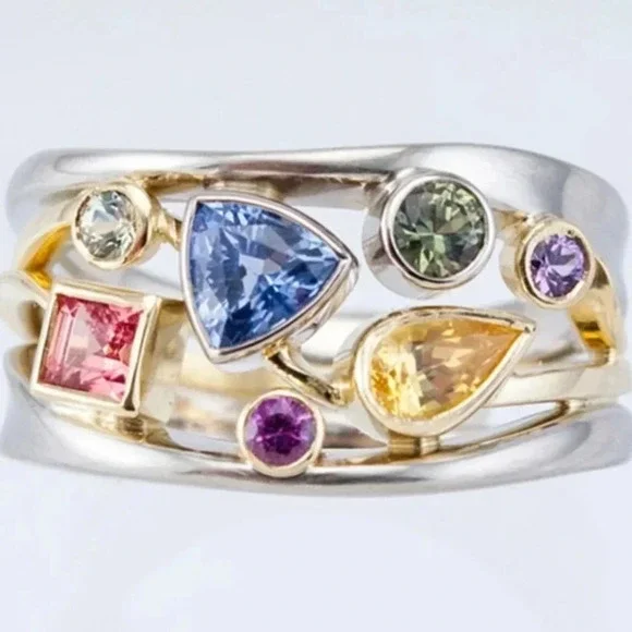 ▷Multi Color Stone 925 Silver Ring for Women, F032 (LIMITED